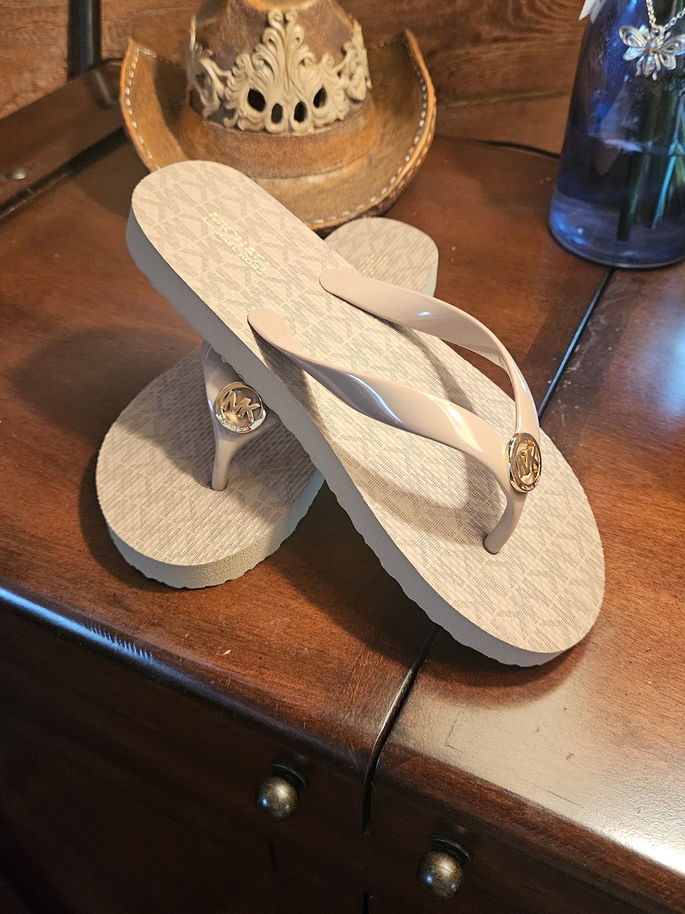 Michael Kors Nude Logo Flip-Flop Sandals